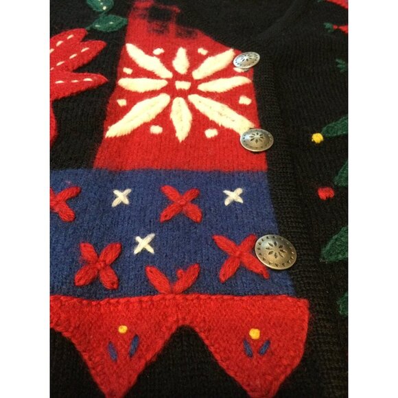 Vintage Telluride Womens Wool Holiday Vest Festive Embroidery M 3D Knit Patchwor - Picture 2 of 8